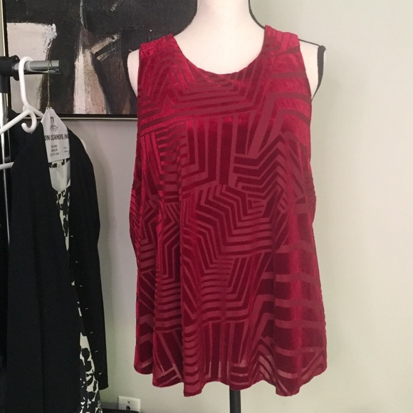 ANTHROPOLOGIE deep ruby red velvet flocked tank top, size XL - Picture 1 of 10